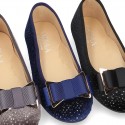 Autumn winter SHINY velvet canvas Ballet flats with big bow.