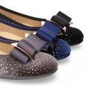 Autumn winter SHINY velvet canvas Ballet flats with big bow.