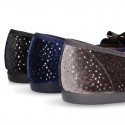 Autumn winter SHINY velvet canvas Ballet flats with big bow.