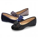 Autumn winter SHINY velvet canvas Ballet flats with big bow.