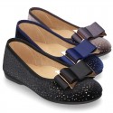 Autumn winter SHINY velvet canvas Ballet flats with big bow.