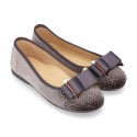 Autumn winter SHINY velvet canvas Ballet flats with big bow.