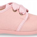 Zapatito tipo Blucher niños con lazos en Serratex colores PASTELES.