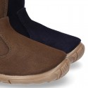 Suede leather boot shoes with side buckle with fringed design for girls.