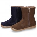 Suede leather boot shoes with side buckle with fringed design for girls.