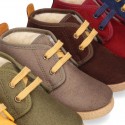 Autumn winter canvas casual ankle boots with fake hair lining.