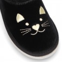 Black velvet Boot shoes Australian style with CAT design and fake hair lining.