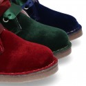 Classic VELVET safari boots with silk ties closure.