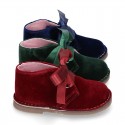 Classic VELVET safari boots with silk ties closure.