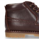 VINTAGE Nappa leather kids dress booties with shoelaces closure in fall colors.