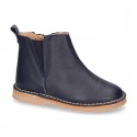 Casual SOFT NAPPA leather kids ankle boot shoes with elastic band and zipper closure.