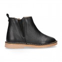 Casual SOFT NAPPA leather kids ankle boot shoes with elastic band and zipper closure.