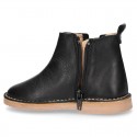 Casual SOFT NAPPA leather kids ankle boot shoes with elastic band and zipper closure.