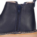 Casual SOFT NAPPA leather kids ankle boot shoes with elastic band and zipper closure.