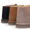 Suede leather Safari boots with buckle fastening for kids.