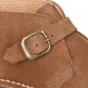 Suede leather Safari boots with buckle fastening for kids.