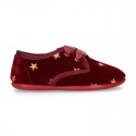 Velvet canvas Little laces up shoes with embroidery STARS design.