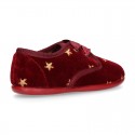 Velvet canvas Little laces up shoes with embroidery STARS design.