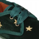 Velvet canvas Little laces up shoes with embroidery STARS design.