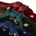 Velvet canvas Little laces up shoes with embroidery STARS design.