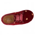 Velvet canvas Little laces up shoes with embroidery STARS design.