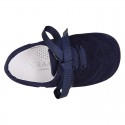 Classic perforated kids Suede leather Lace-up oxford shoes.