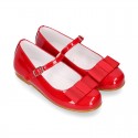 New little OKAA Mary Jane shoes with shoemaker ribbon in RED patent leather.