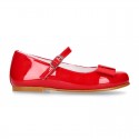 New little OKAA Mary Jane shoes with shoemaker ribbon in RED patent leather.