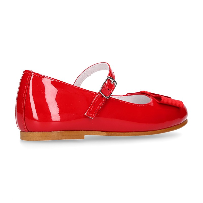 New little OKAA Mary Jane shoes with shoemaker ribbon in RED patent ...