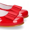 New little OKAA Mary Jane shoes with shoemaker ribbon in RED patent leather.