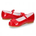 New little OKAA Mary Jane shoes with shoemaker ribbon in RED patent leather.