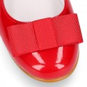 New little OKAA Mary Jane shoes with shoemaker ribbon in RED patent leather.