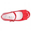 New little OKAA Mary Jane shoes with shoemaker ribbon in RED patent leather.