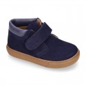 Suede leather kids Ankle boot shoes tennis style with velcro strap and NAPPA leather neck design.