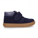 Suede leather kids Ankle boot shoes tennis style with velcro strap and NAPPA leather neck design.