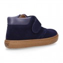 Suede leather kids Ankle boot shoes tennis style with velcro strap and NAPPA leather neck design.