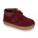 Suede leather kids Ankle boot shoes tennis style with velcro strap and NAPPA leather neck design.