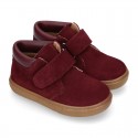 Suede leather kids Ankle boot shoes tennis style with velcro strap and NAPPA leather neck design.