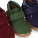 Suede leather kids Ankle boot shoes tennis style with velcro strap and NAPPA leather neck design.