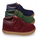 Suede leather kids Ankle boot shoes tennis style with velcro strap and NAPPA leather neck design.