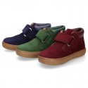 Suede leather kids Ankle boot shoes tennis style with velcro strap and NAPPA leather neck design.