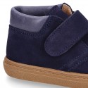 Suede leather kids Ankle boot shoes tennis style with velcro strap and NAPPA leather neck design.