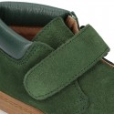 Suede leather kids Ankle boot shoes tennis style with velcro strap and NAPPA leather neck design.