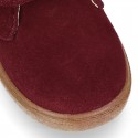 Suede leather kids Ankle boot shoes tennis style with velcro strap and NAPPA leather neck design.
