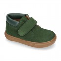 Suede leather kids Ankle boot shoes tennis style with velcro strap and NAPPA leather neck design.