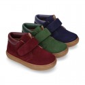 Suede leather kids Ankle boot shoes tennis style with velcro strap and NAPPA leather neck design.