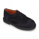 New Suede leather Oxford shoes with shoelaces closure and perforated design for kids.