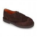 New Suede leather Oxford shoes with shoelaces closure and perforated design for kids.