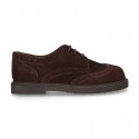 New Suede leather Oxford shoes with shoelaces closure and perforated design for kids.