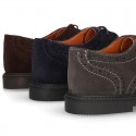 New Suede leather Oxford shoes with shoelaces closure and perforated design for kids.